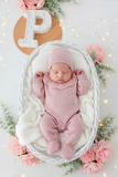 Babygrow e touca Rosa Velho em malha Outono Inverno