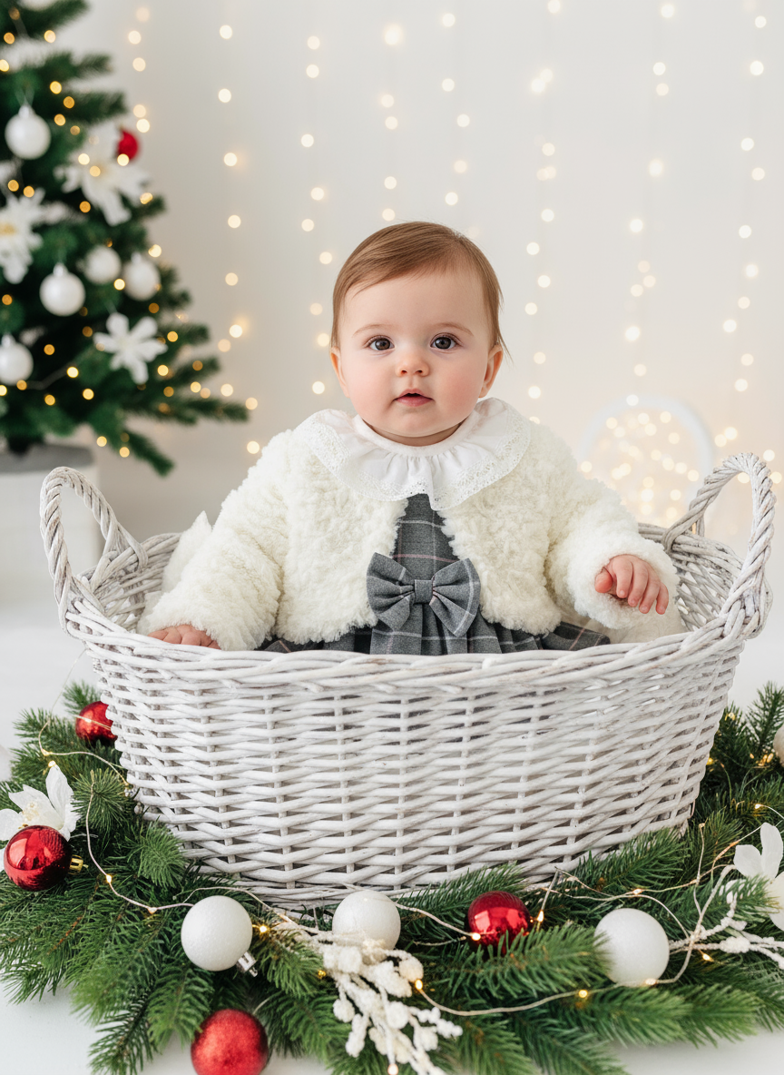 Conjunto elegante: casaco de pêlo, vestido e blusa