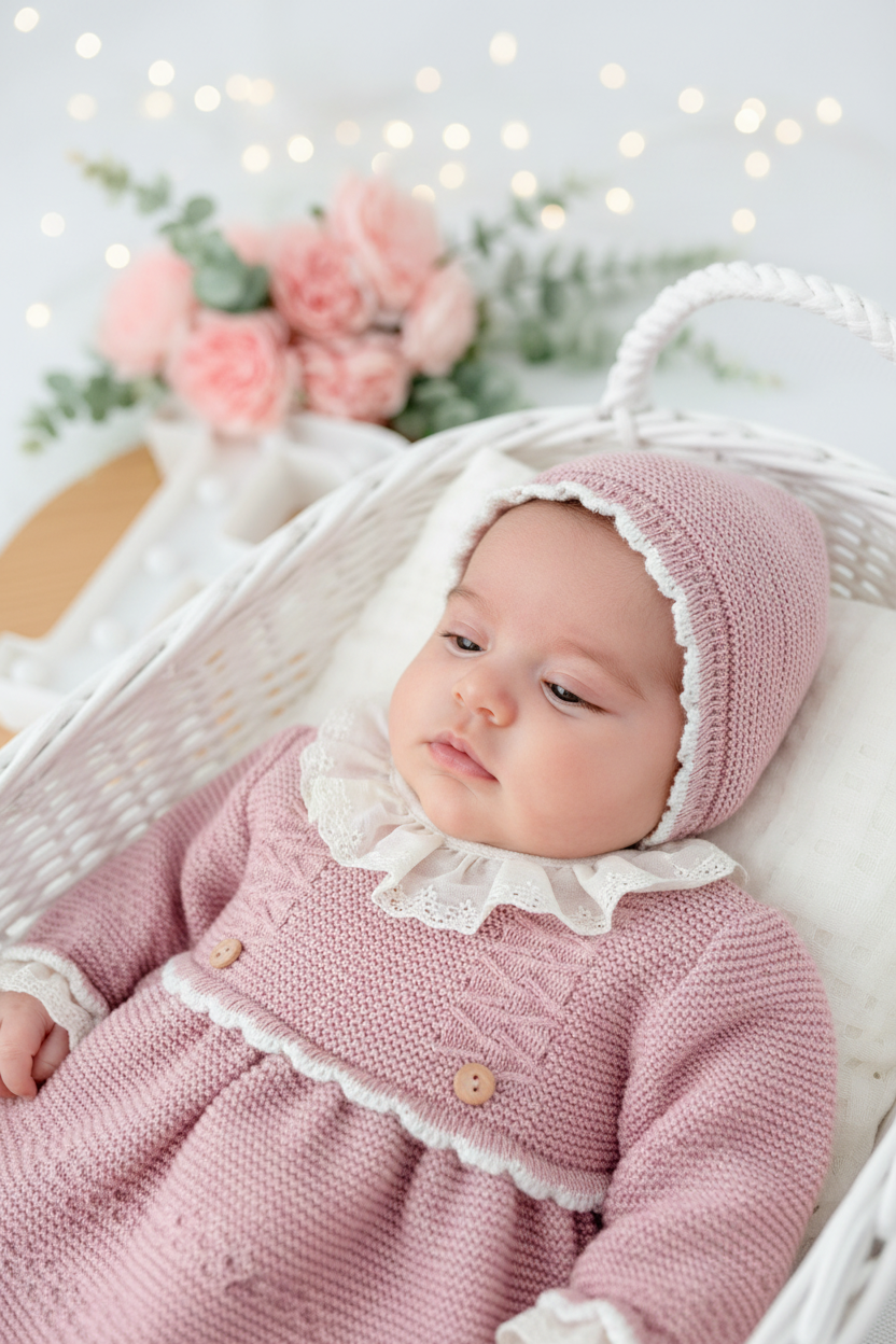 Vestido e touca rosa velho