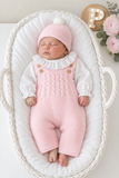 Saída de maternidade rosa: jardineiras, blusa e gorro Outono Inverno