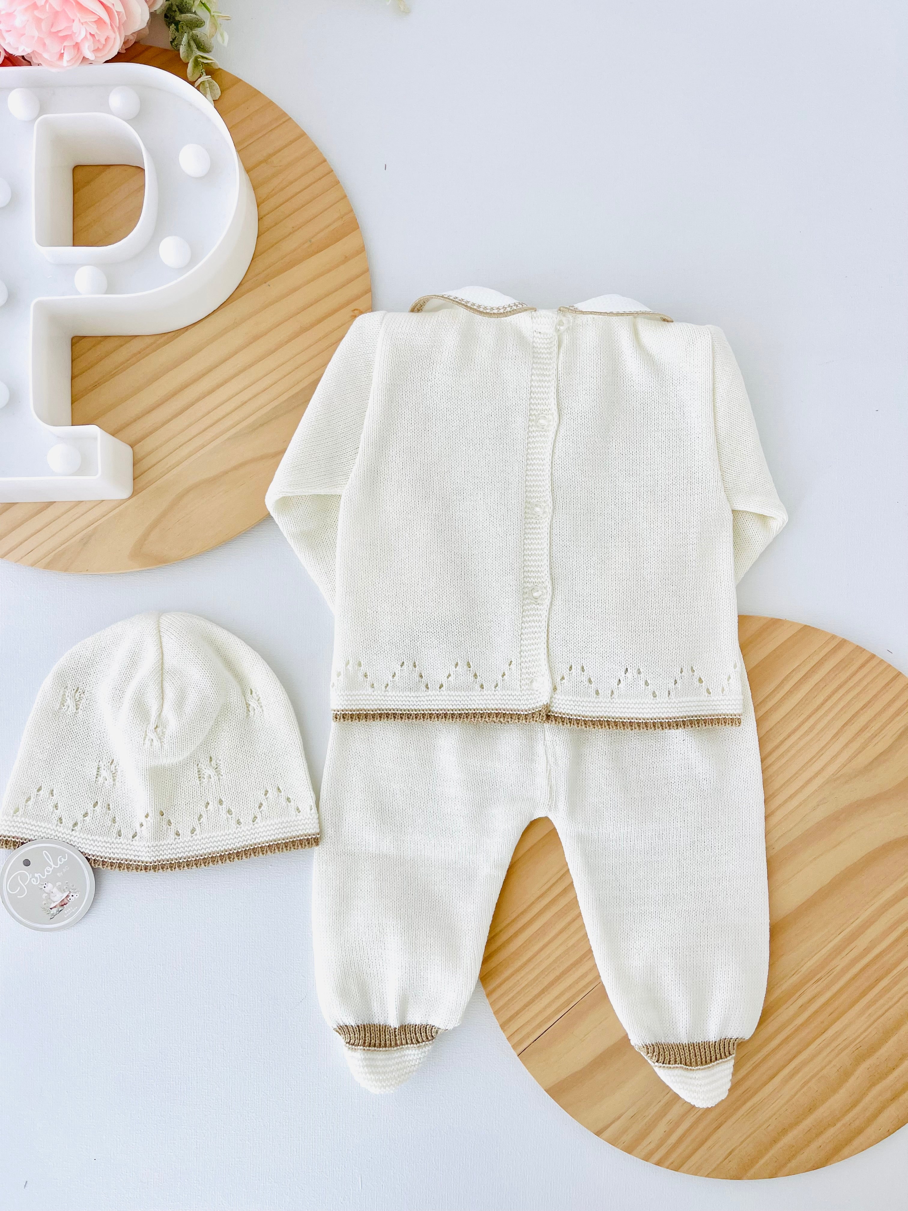 Conjunto malha 100% algodão: camisola, calças e gorro