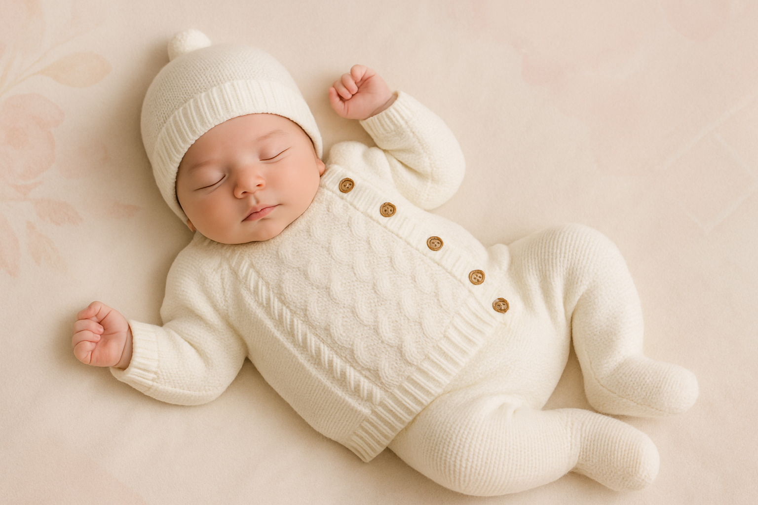 Conjunto pérola : camisola, calças e gorro Outono/Inverno