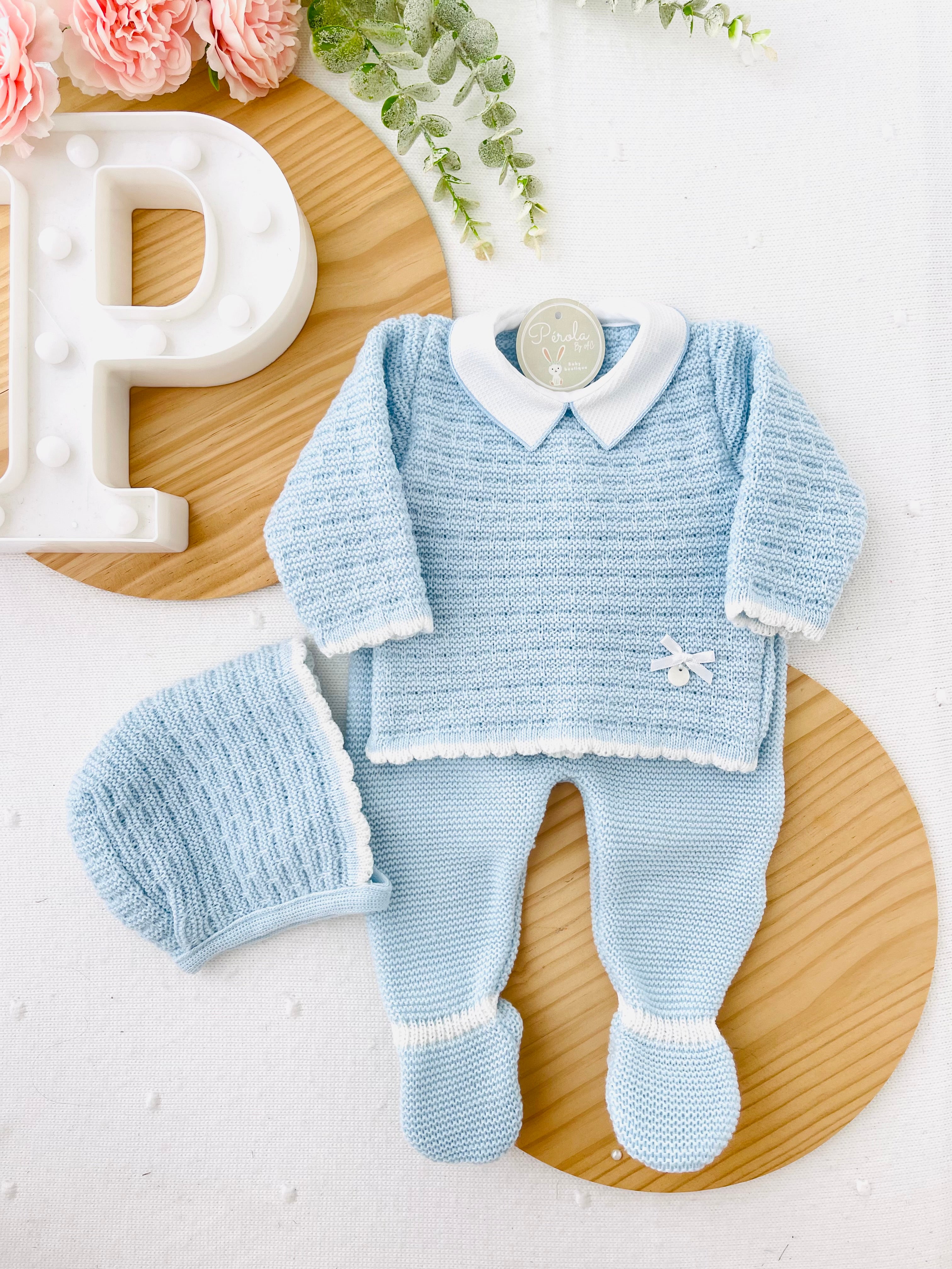 Conjunto malha azul com gola