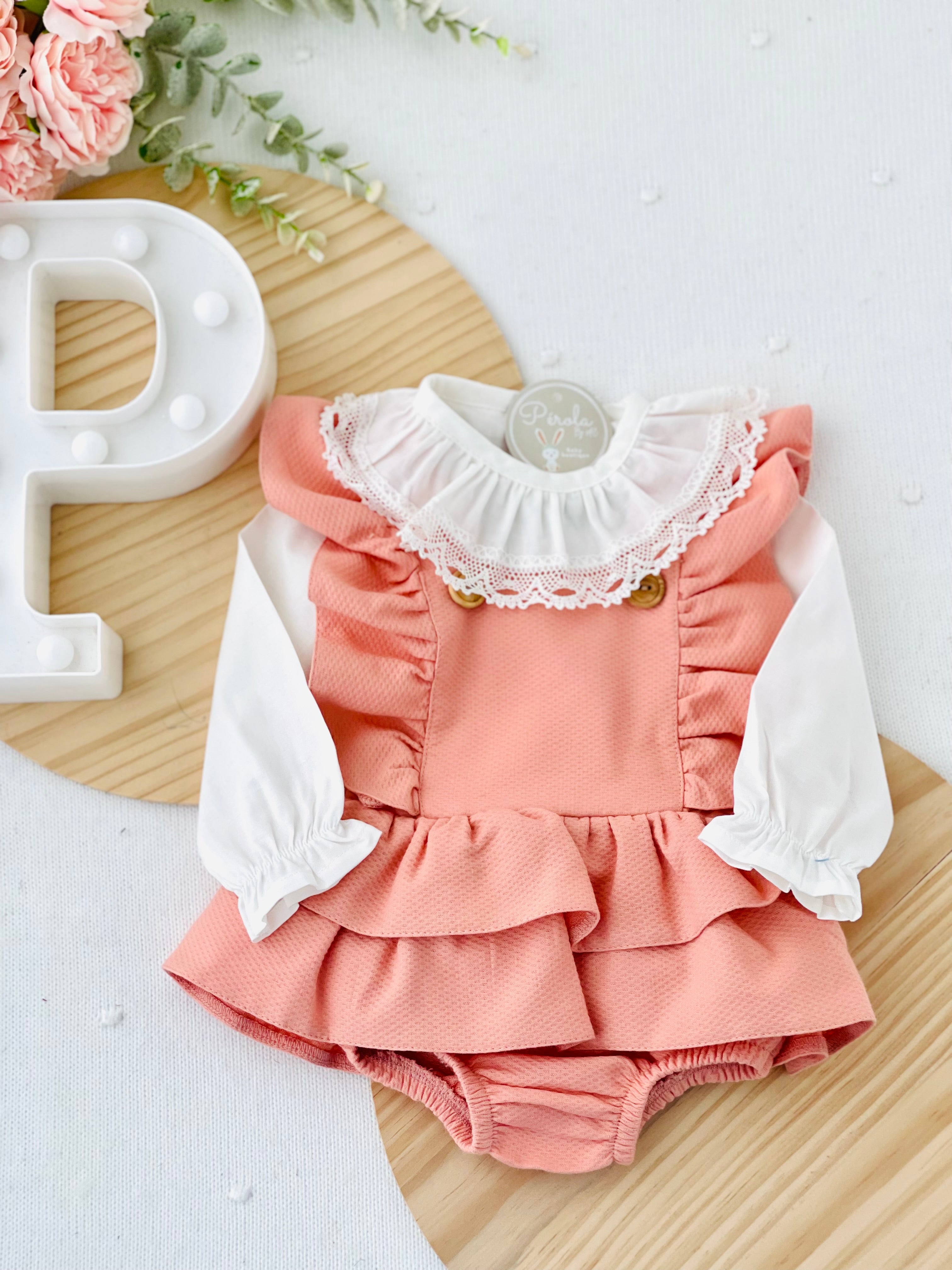 Conjunto folhinhos salmão : blusa manga comprida e fofo