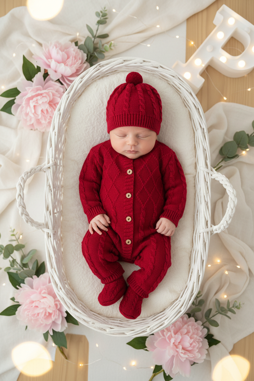 Saída de maternidade vermelho: macacão e gorro Outono Inverno