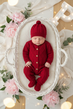 Saída de maternidade vermelho: macacão e gorro Outono Inverno