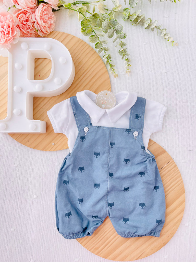 Conjunto raposas: jardineiras e camisola