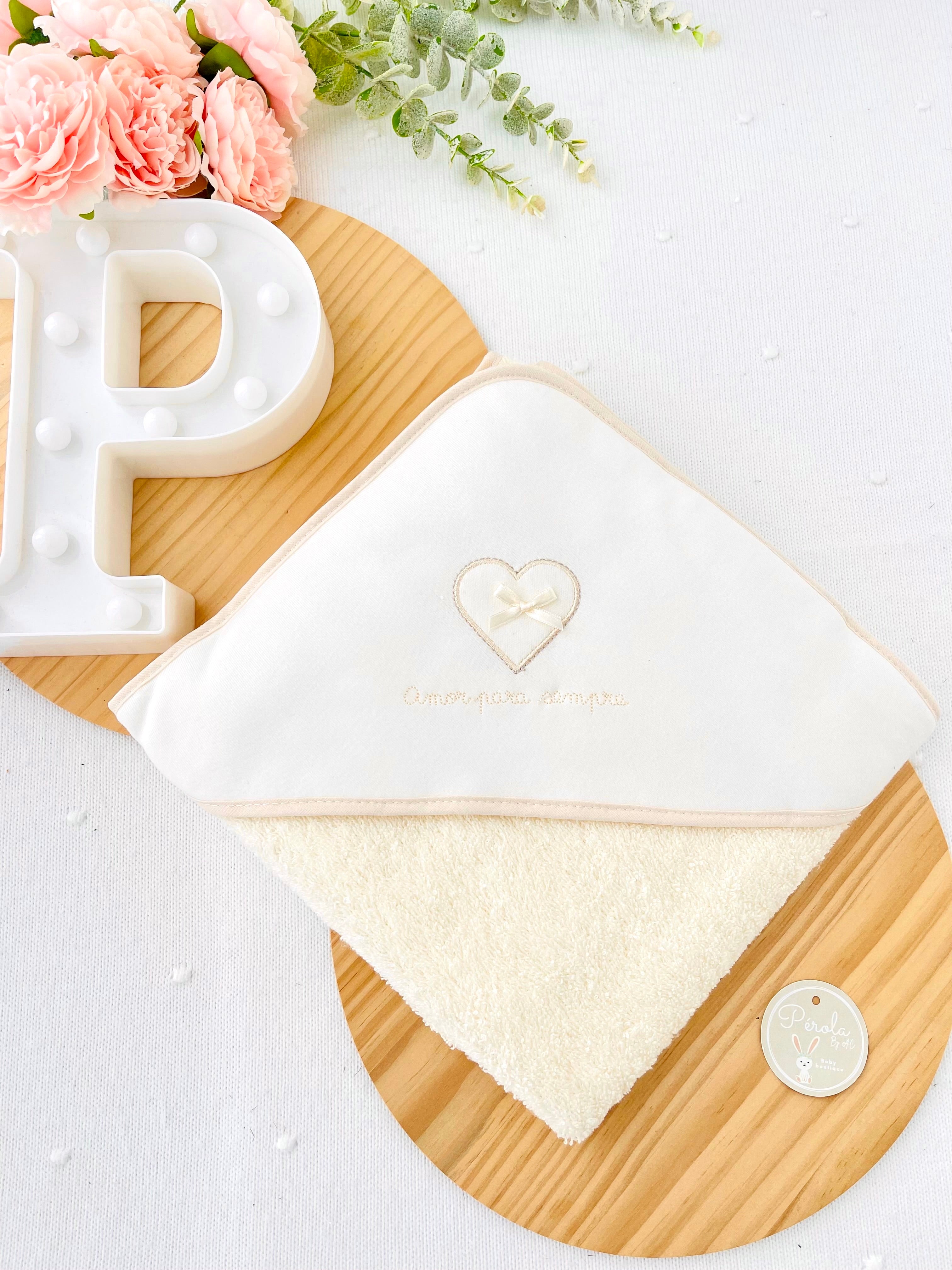 Toalha de banho 80x80cm Tema Amor para sempre