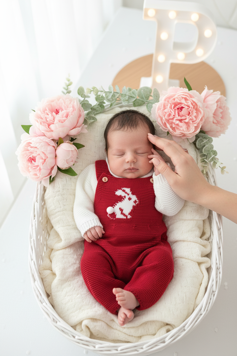 Conjunto coelhinho: jardineiras, camisola e gorro