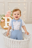 Conjunto Pequeno Príncipe: calções com suspensórios e camisa 3-12M