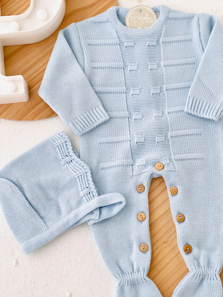 Saída de maternidade quadradinhos: Babygrow e touca