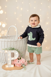 Conjunto dinossauro menino: camisola com capuz e calções