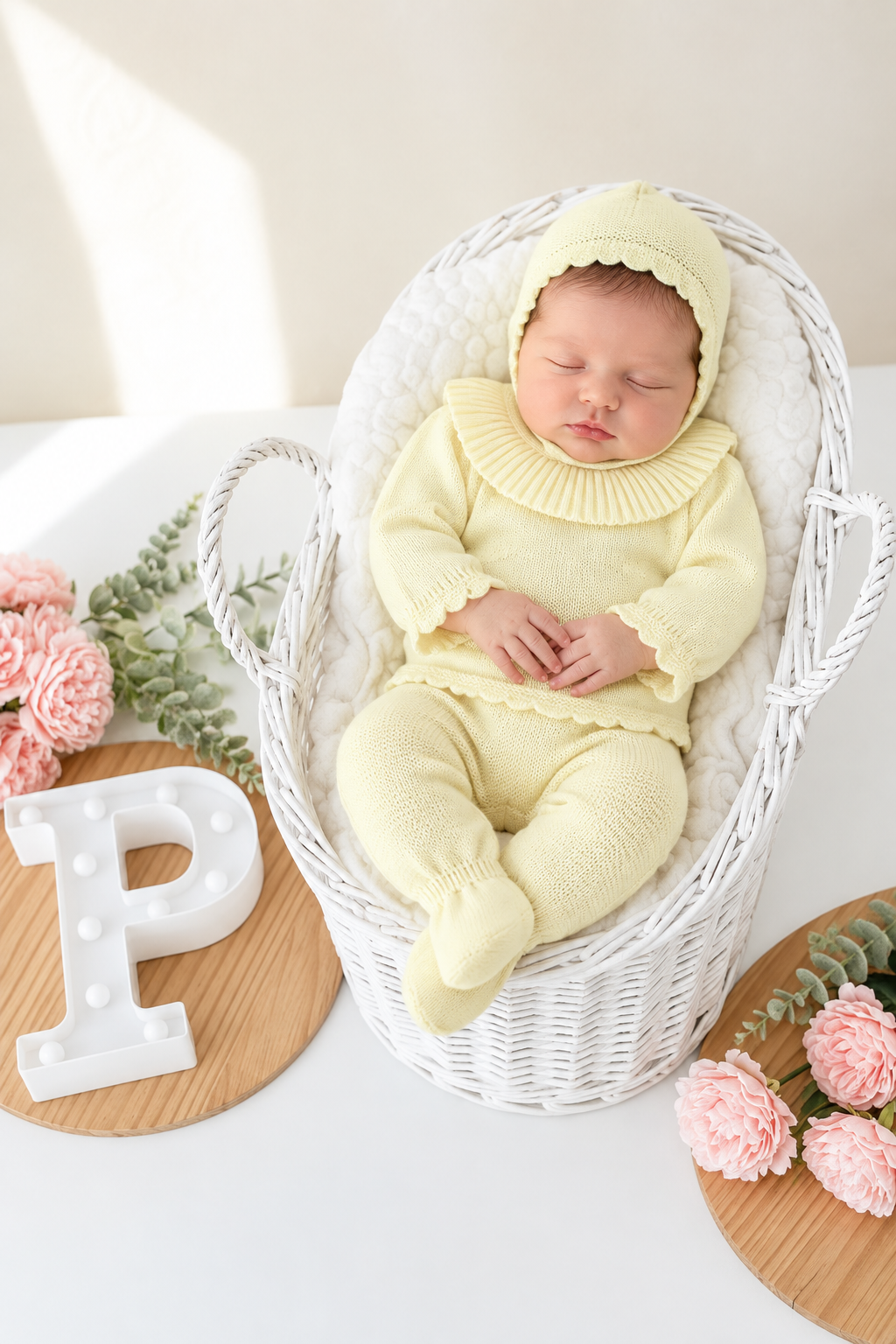 Conjunto doce ternura amarelo : camisola , calças e touca
