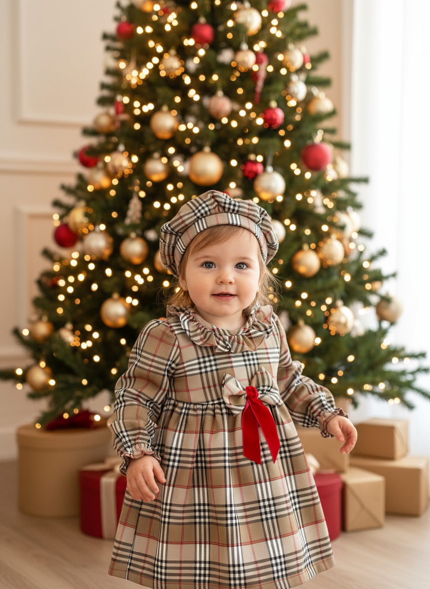 Conjunto Menina estilo Burberry - Vestido e Bóina