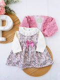 Conjunto Clarinha: casaco, vestido e camisola com golinha