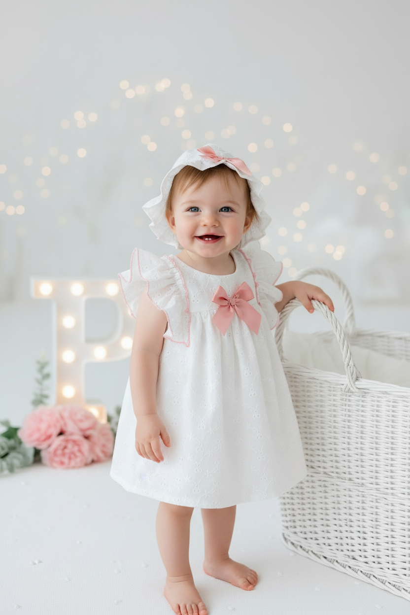 Vestido e chapéu com laço