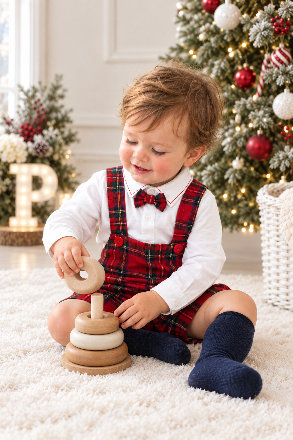 Conjunto xadrez vermelho  menino 6-12-18M