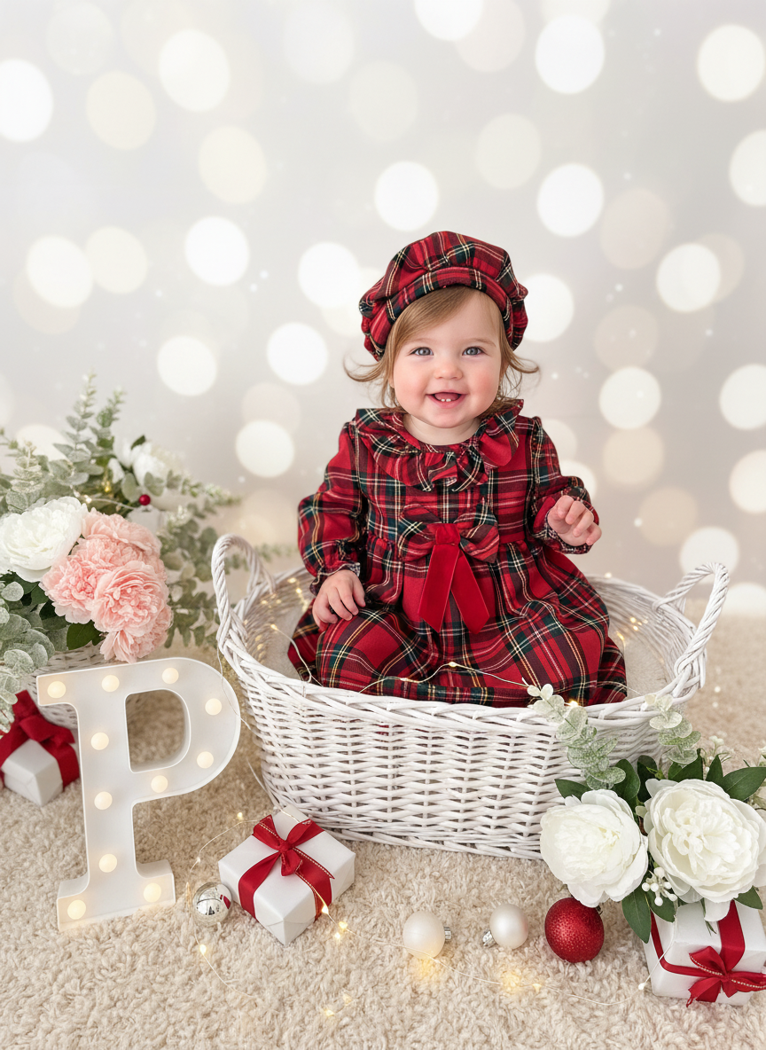 Conjunto Menina Tartan Vermelho - Vestido e Bóina