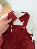 Conjunto tijolo: jardineiras e camisola 3-6-12M