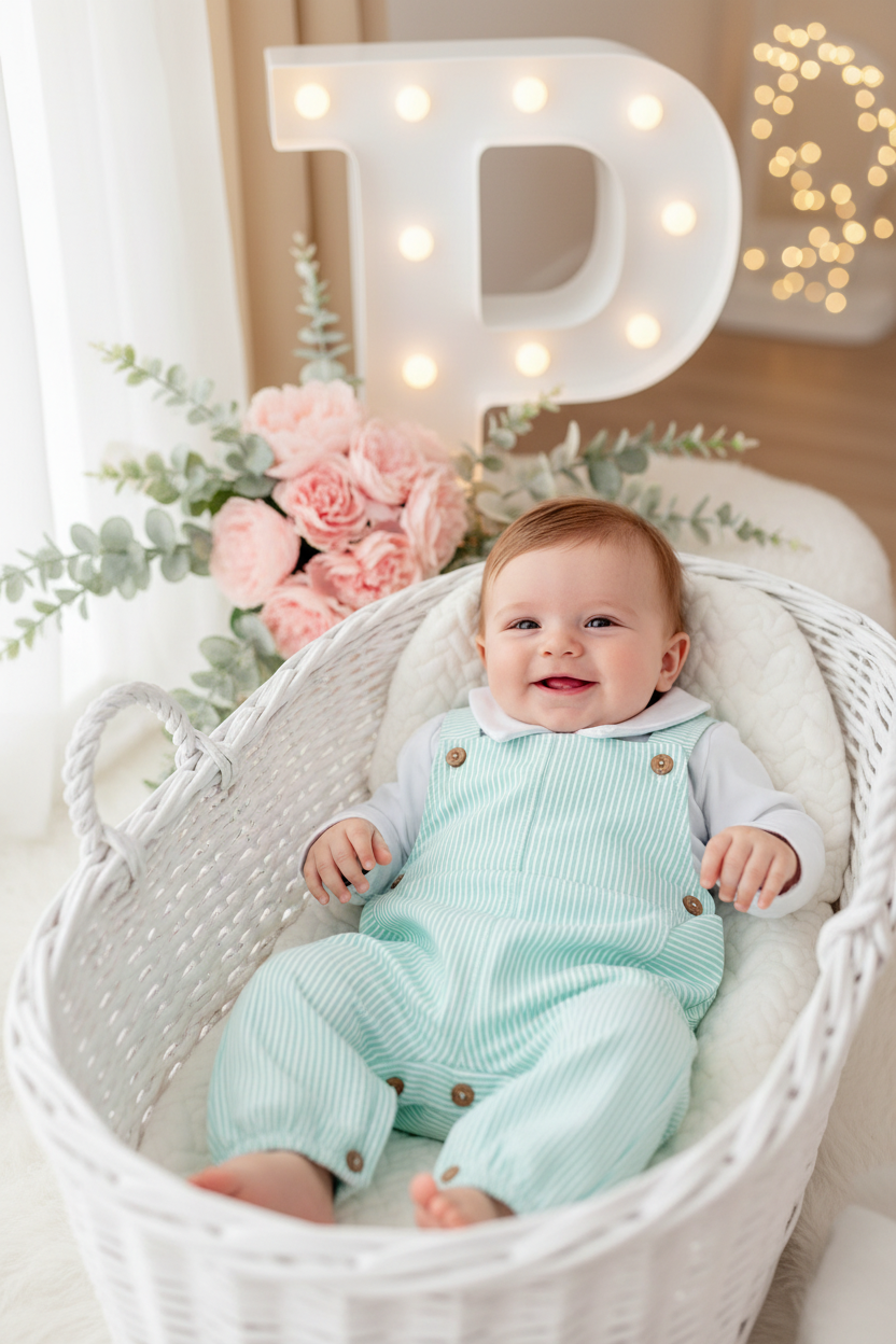 Conjunto verde: Jardineiras e camisola 3-12M