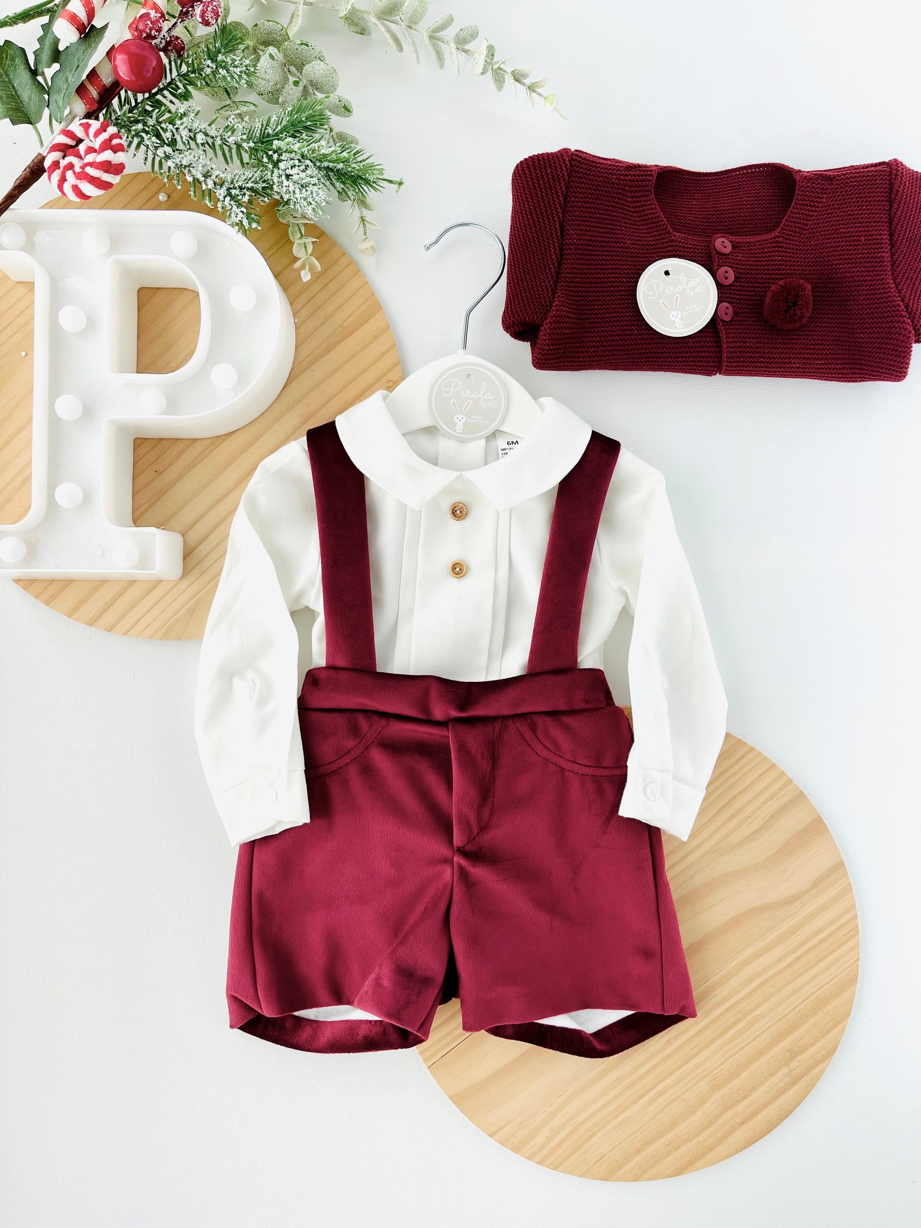 Conjunto premium em veludo: Calções com alças e camisa