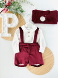 Conjunto premium em veludo: Calções com alças e camisa