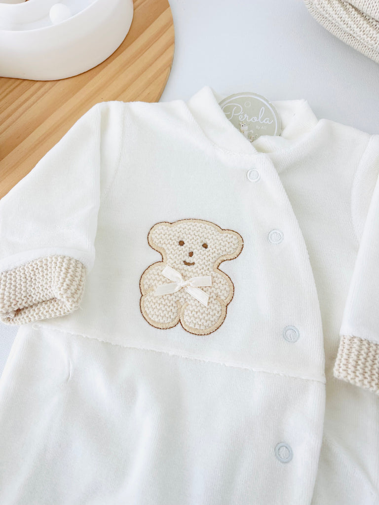 Babygrow veludo com ursinho em malha