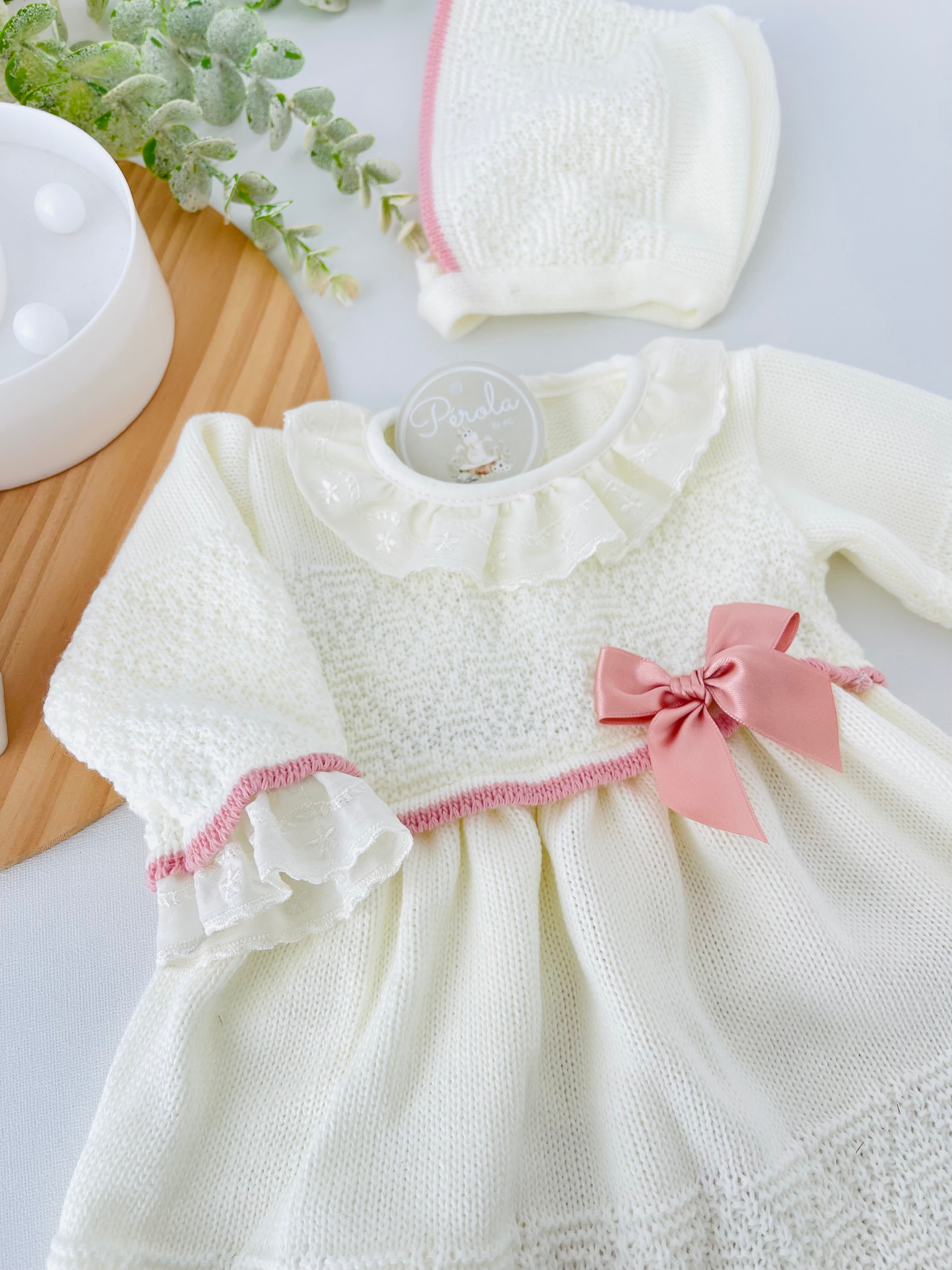 Vestido e touca Pérola -Outono Inverno