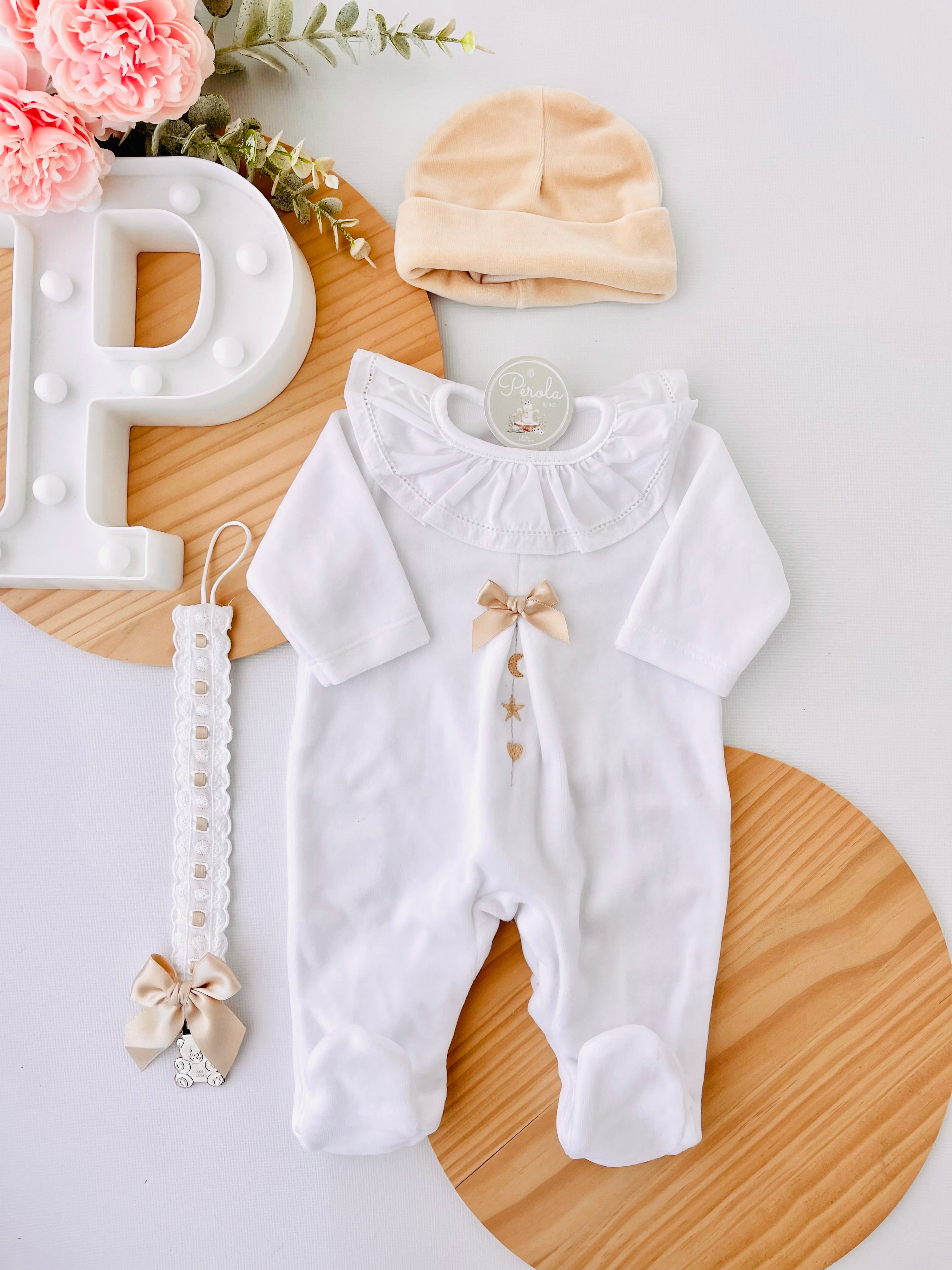 Babygrow branco veludo
