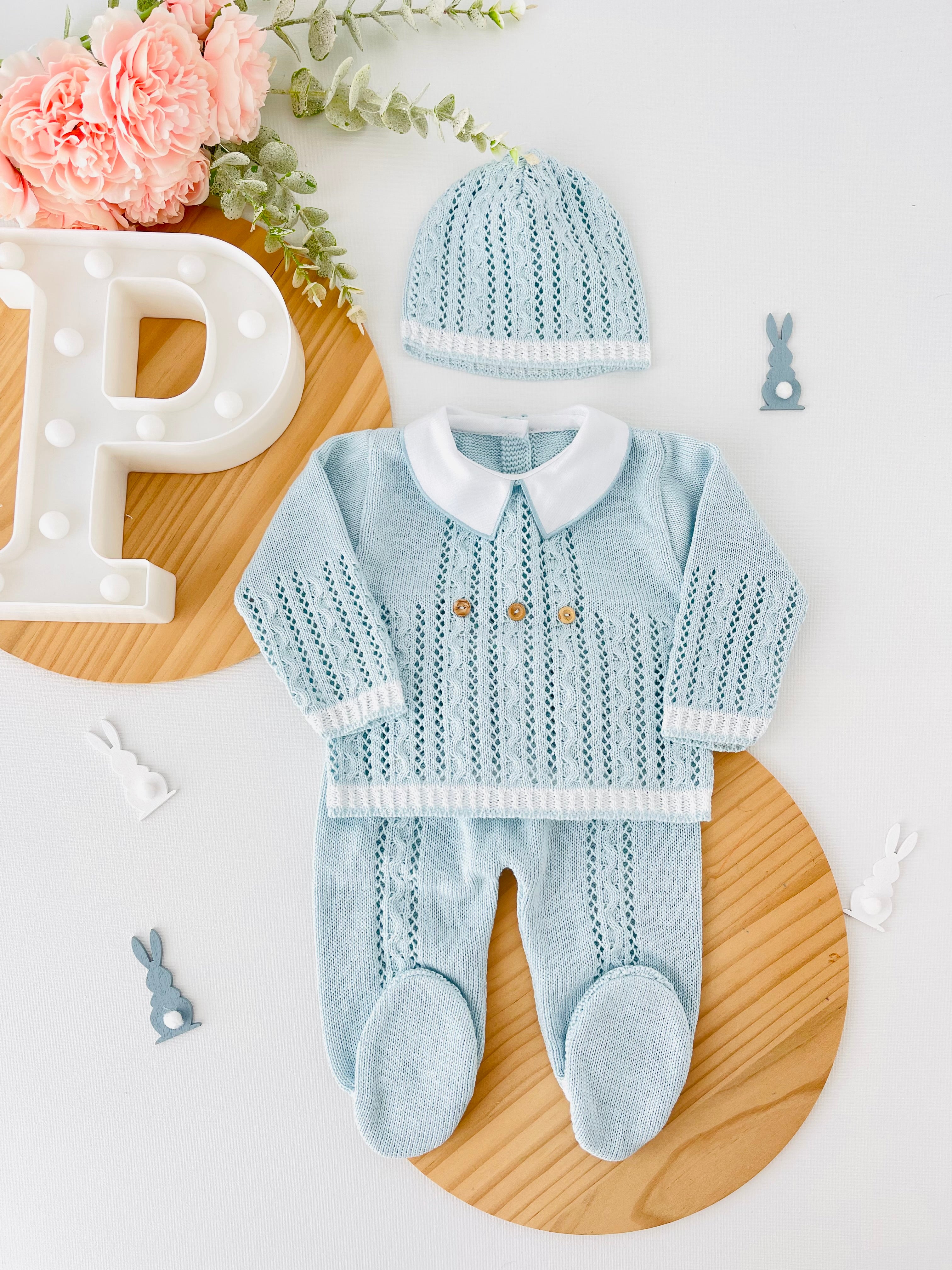 Conjunto recém nascido : camisola, calças e gorro 100% algodão