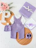 Saída de maternidade lilás: jardineiras, blusa e gorro Outono Inverno