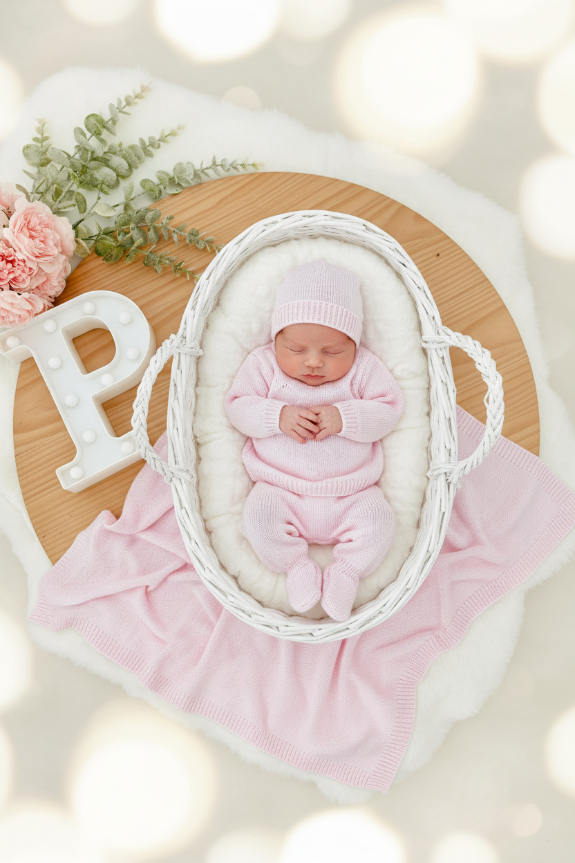 Pack Ternura Rosa  ❤️ Saída de maternidade 4 peças: manta, camisola, calças e gorro