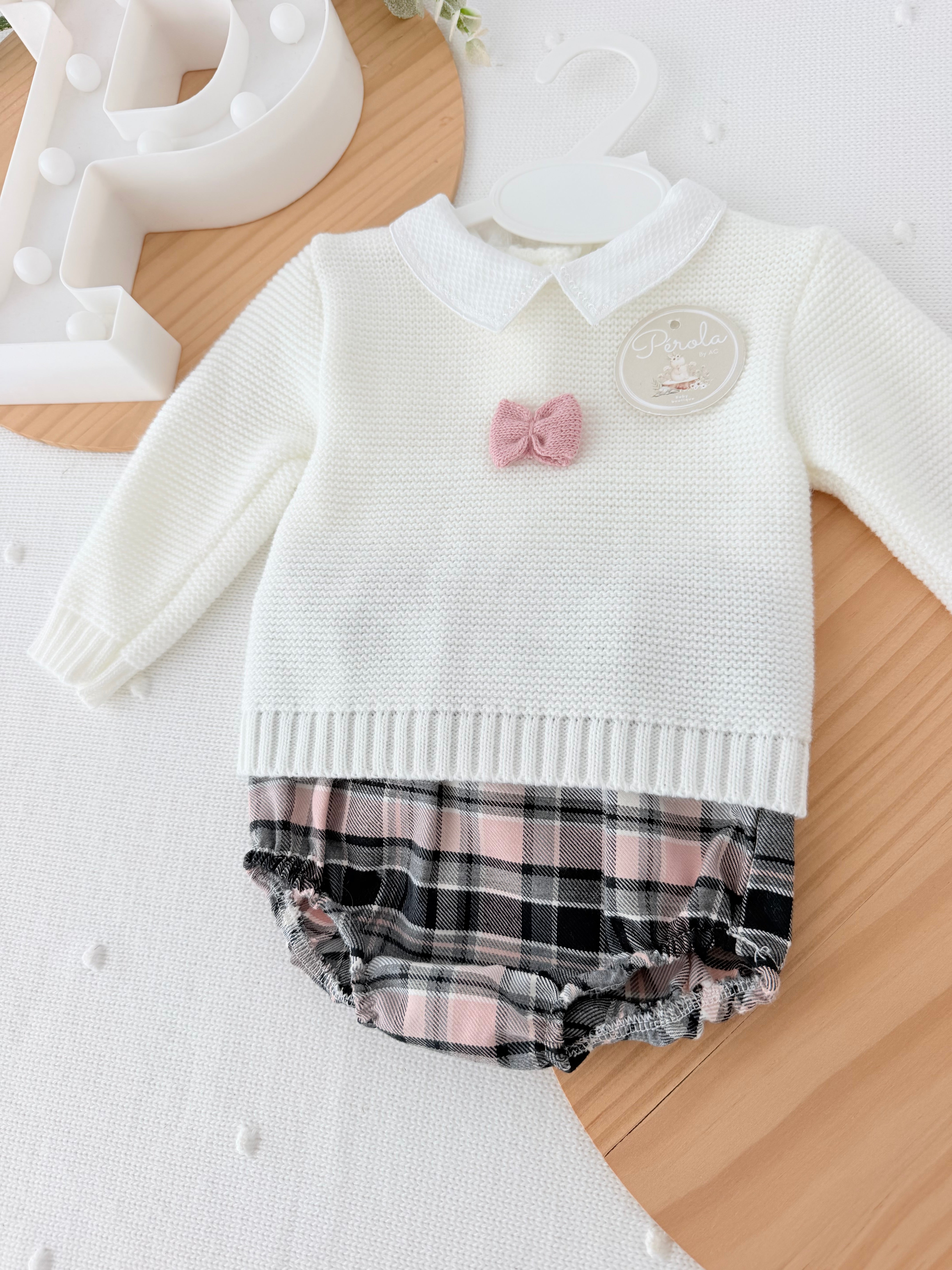 Conjunto rosa: camisola e tapa fraldas 1/3M