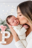 Conjunto princesinha de malha pérola com bordado inglês
