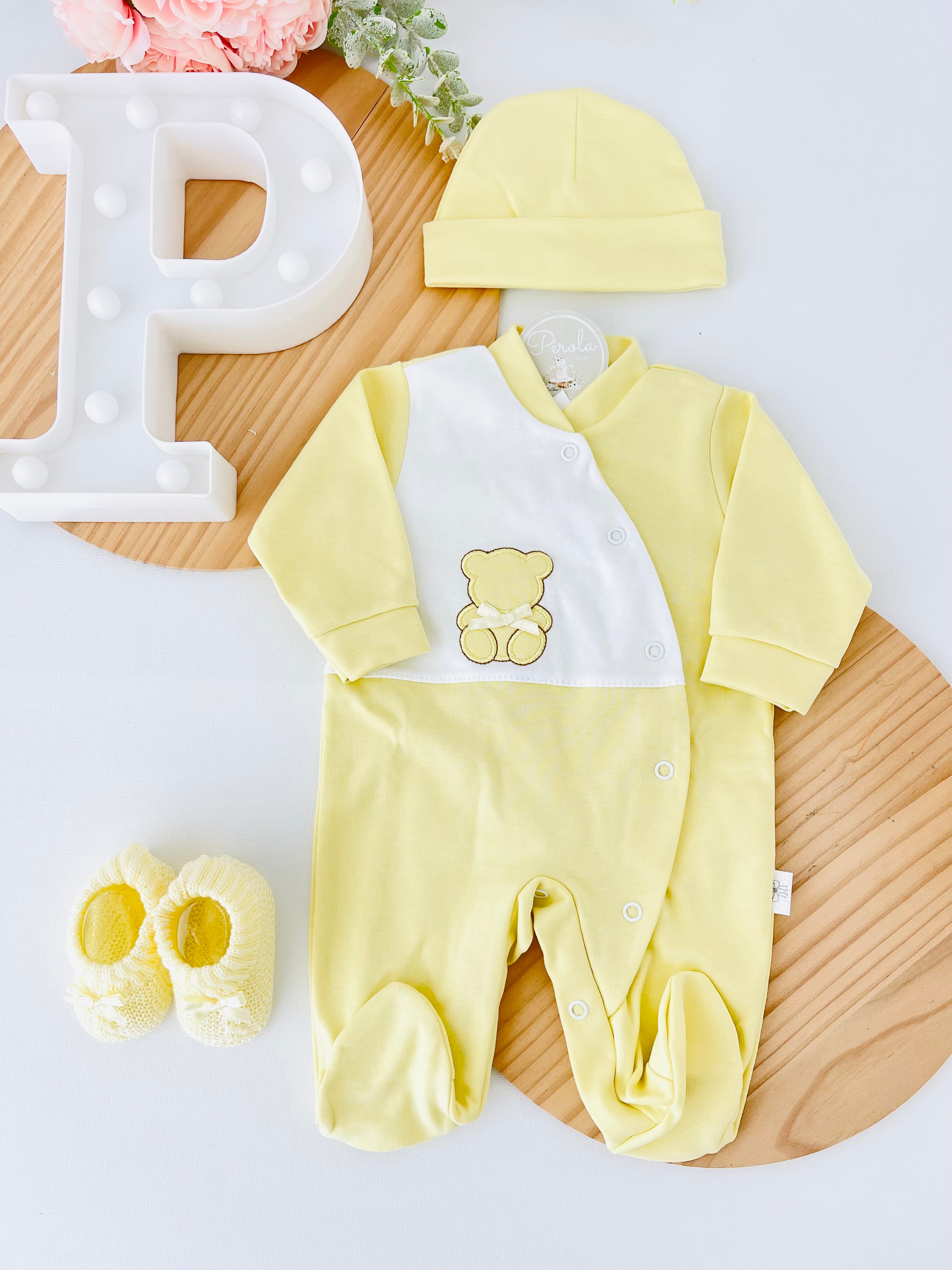 Babygrow amarelo unissexo em algodão