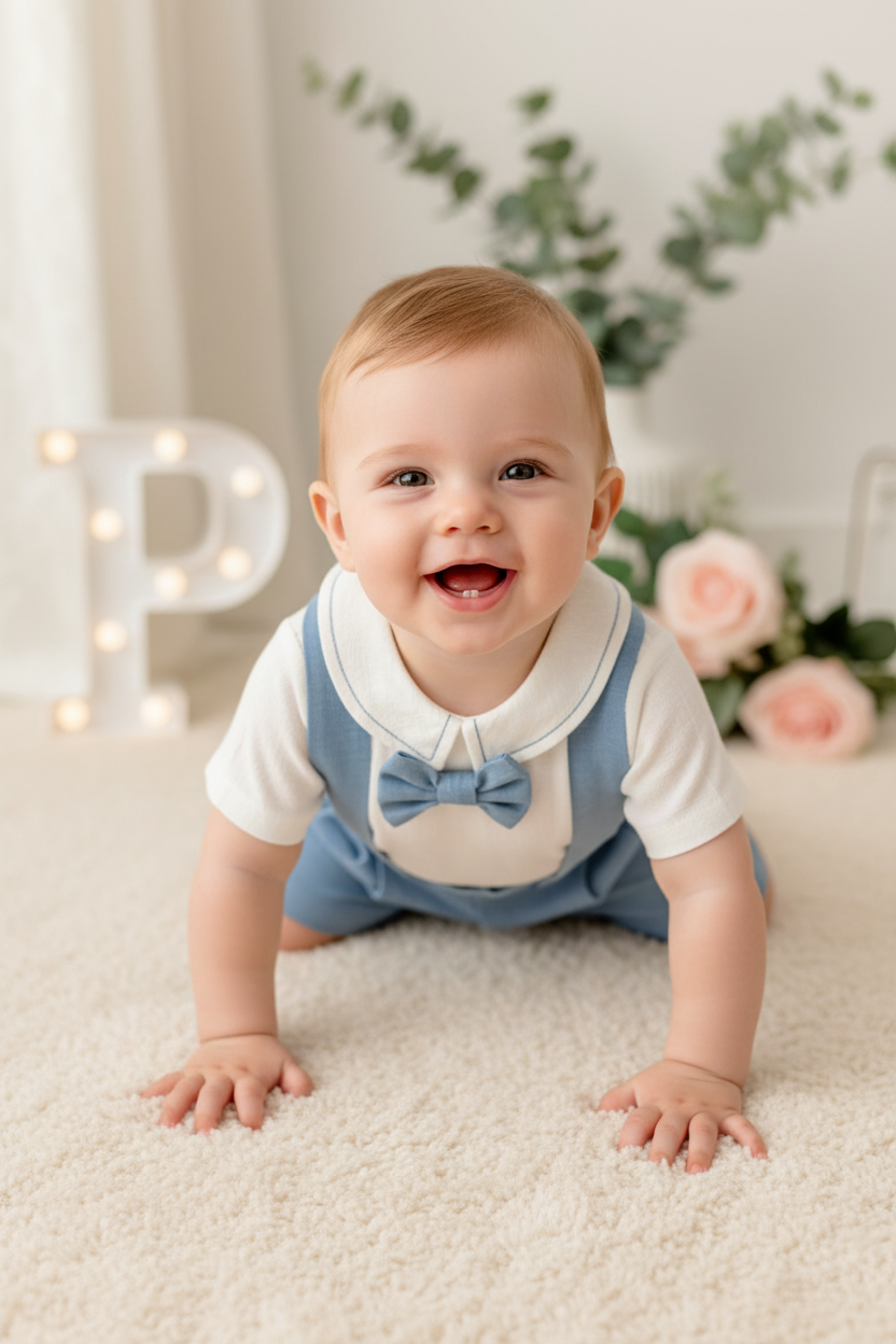 Conjunto especial cerimónia para menino: calções, camisa e laço
