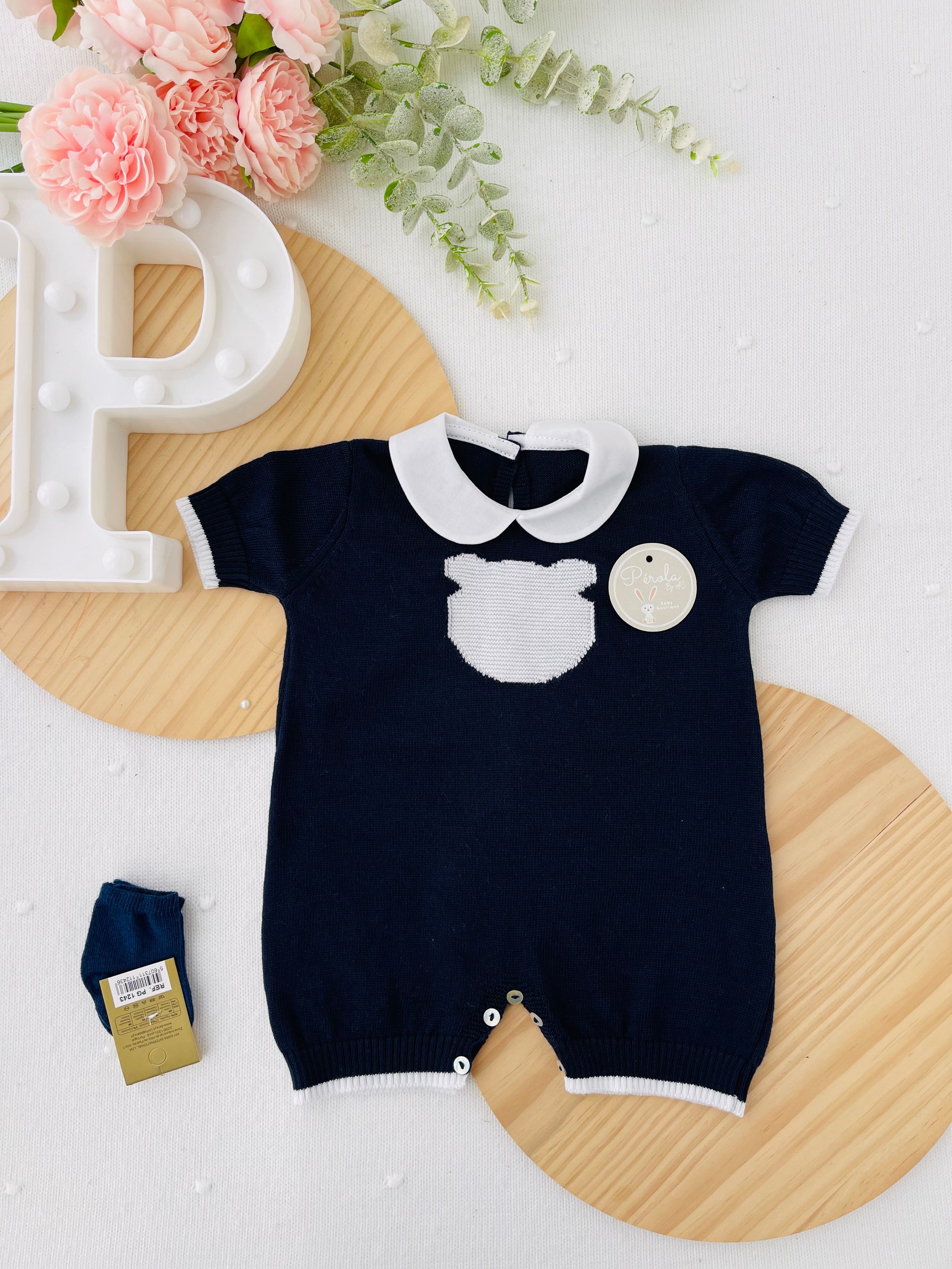 Macacão ursinho malha de algodão