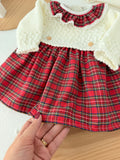 Vestido e touca de malha pérola