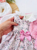 Conjunto Clarinha: casaco, vestido e camisola com golinha