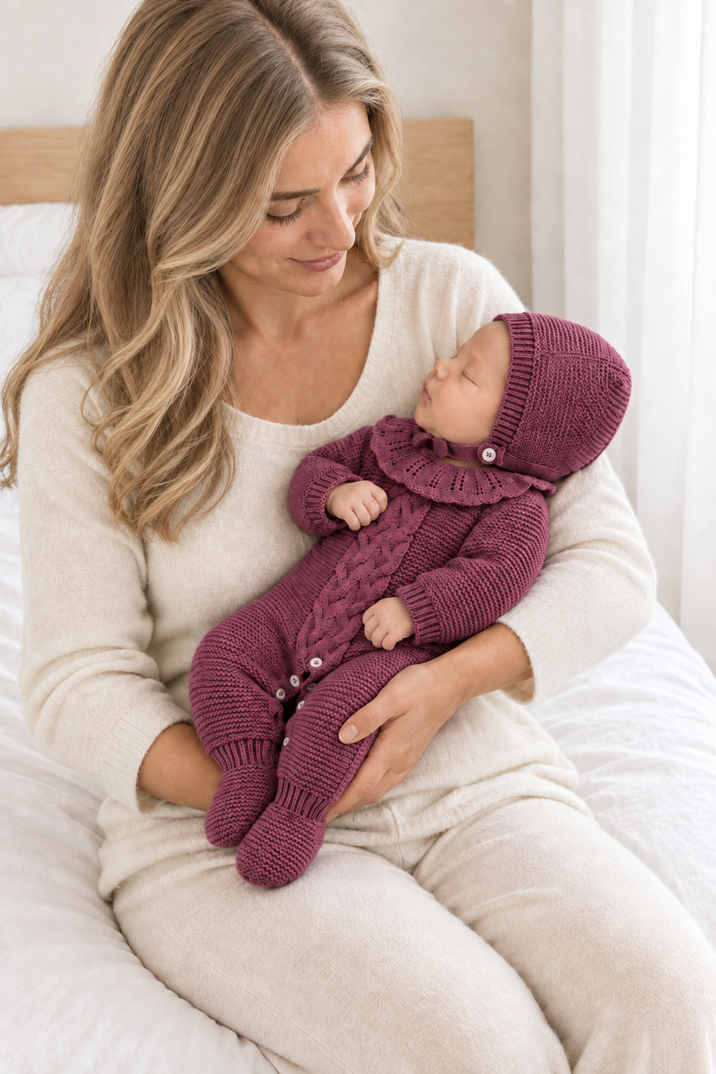Babygrow e touca em beringela