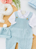 Saída de maternidade AZUL : jardineiras, camisa e gorro 100% algodão Primavera/Verão