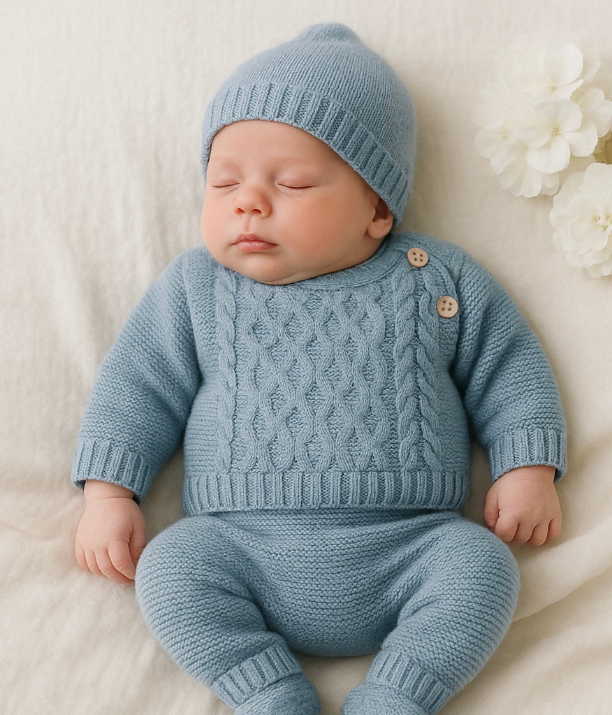 Conjunto menino: camisola, calças e gorro Outono/Inverno