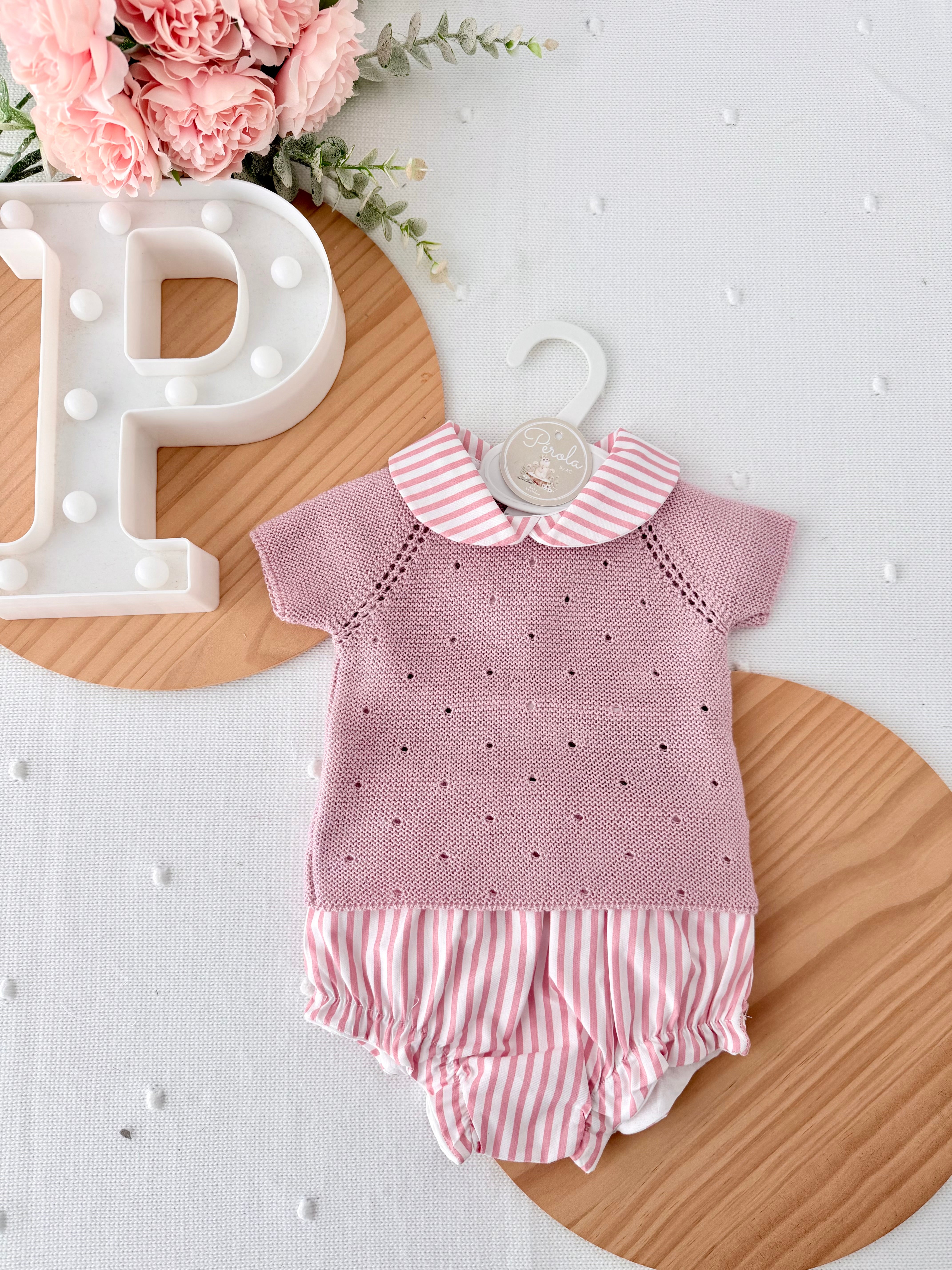 Conjunto riscas rosa: camisola e tapa fraldas