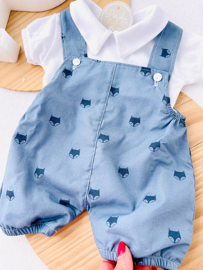 Conjunto raposas: jardineiras e camisola