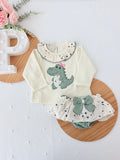 Conjunto dinossauro menina: camisola com capuz e calções