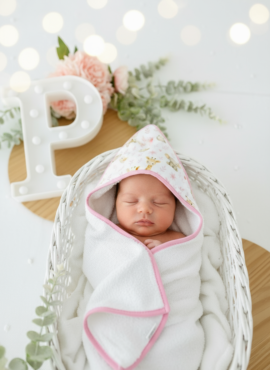 Toalha de banho tema animais amorosos