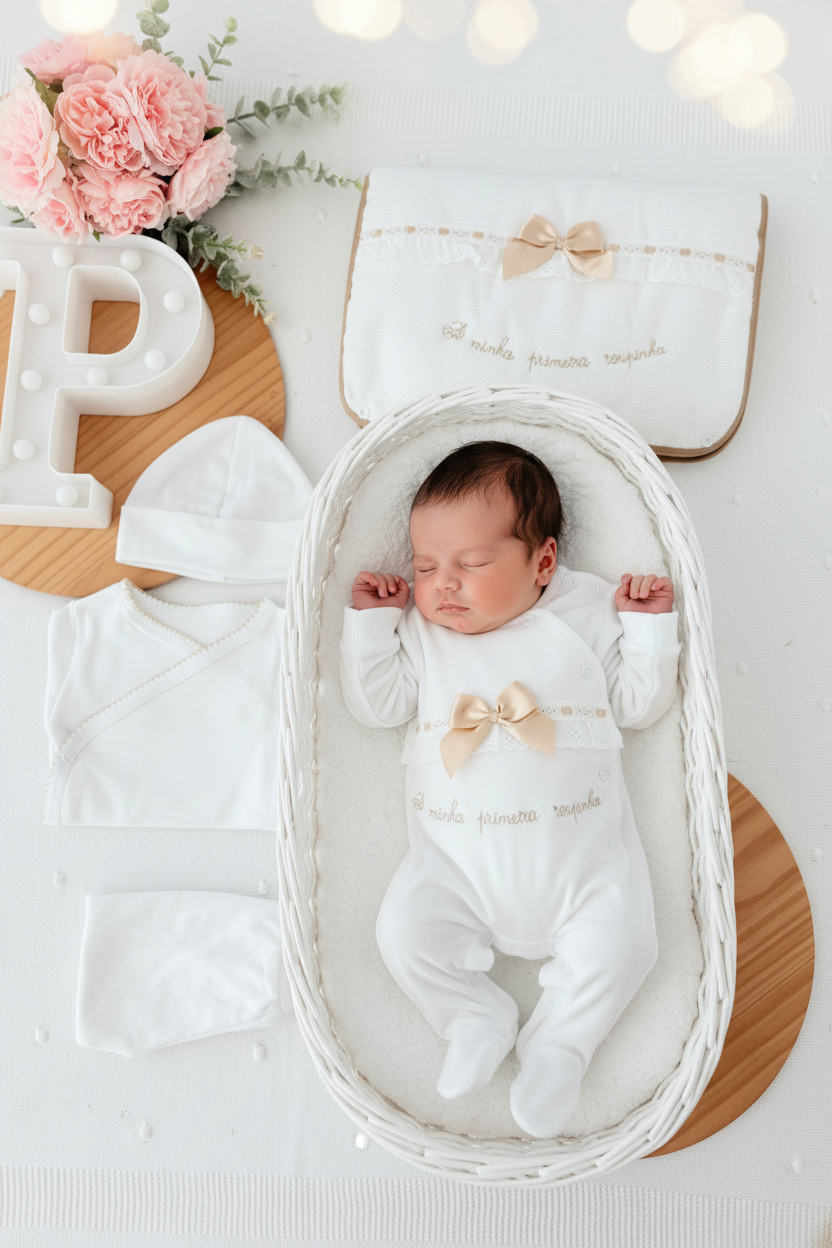 Conjunto primeira roupinha algodão tema renda- oferta carapins