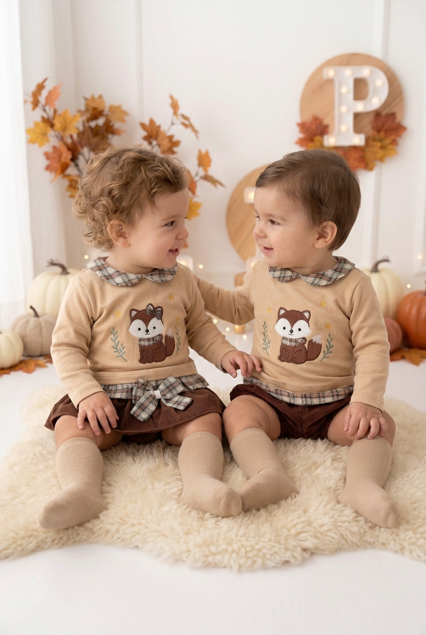 Conjunto raposa: camisola e saia/tapa fraldas
