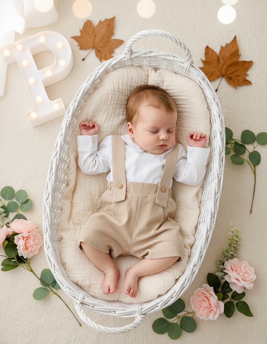 Conjunto menino bege: Calções bombazine e camisa- Outono/Inverno