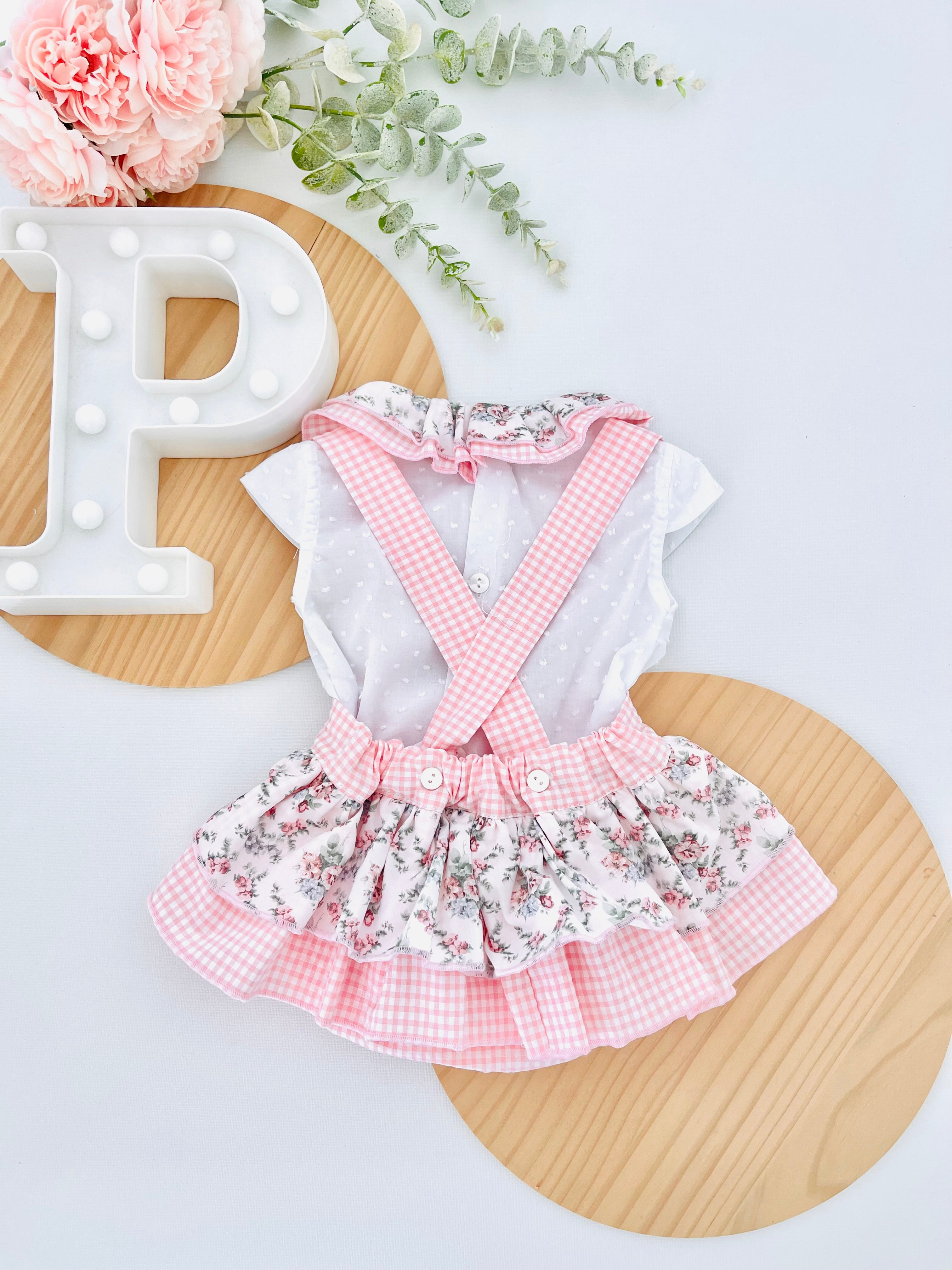Conjunto Leonor: saia/tapa fraldas e blusa 6-36M